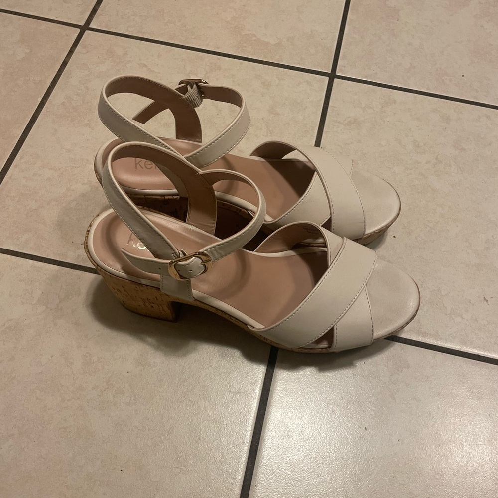Kensie Women's Beige Wedge Sandals with Ankle Strap - Picture 3 of 5